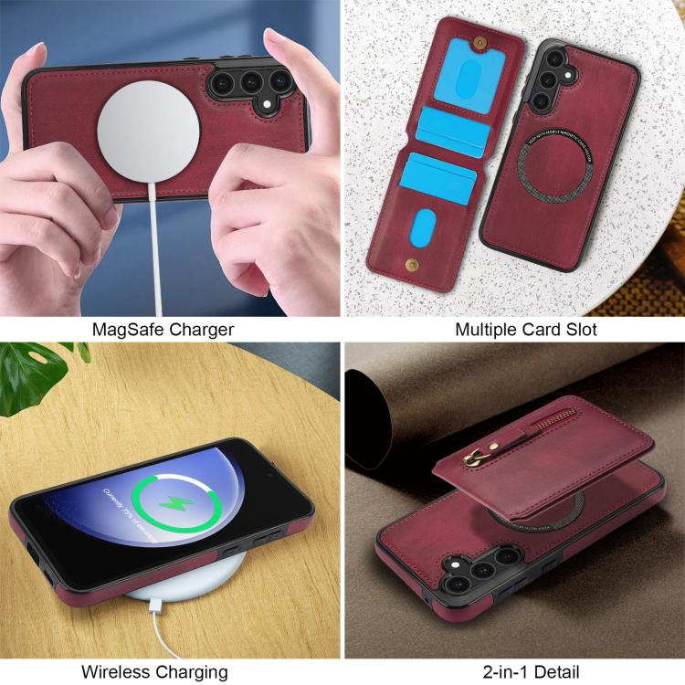For Samsung Galaxy S25 5G Zipper Wallet Split MagSafe Leather Back Phone Case