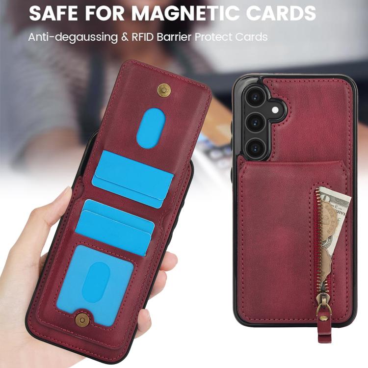 For Samsung Galaxy S25 5G Zipper Wallet Split MagSafe Leather Back Phone Case