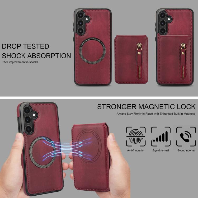 For Samsung Galaxy S25 5G Zipper Wallet Split MagSafe Leather Back Phone Case