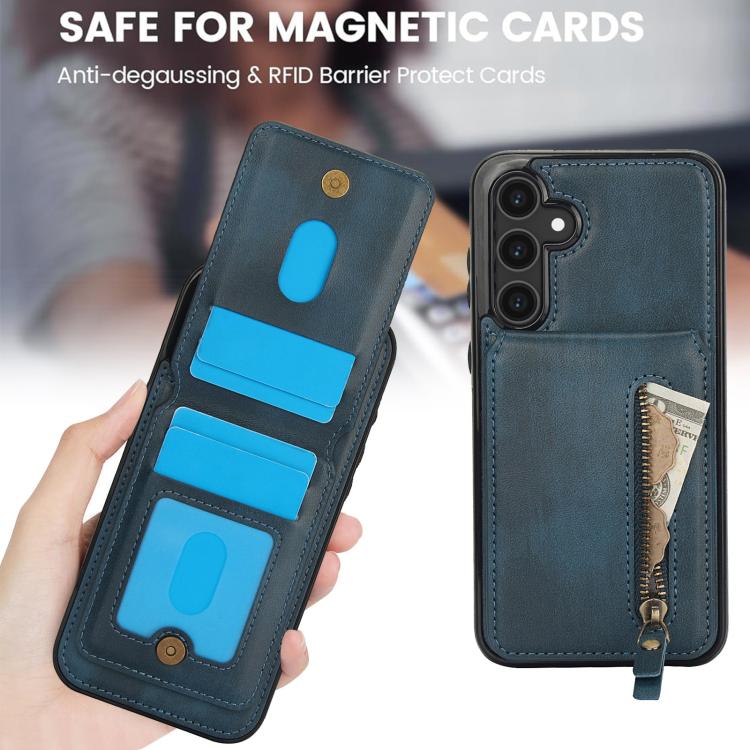 For Samsung Galaxy S25 5G Zipper Wallet Split MagSafe Leather Back Phone Case
