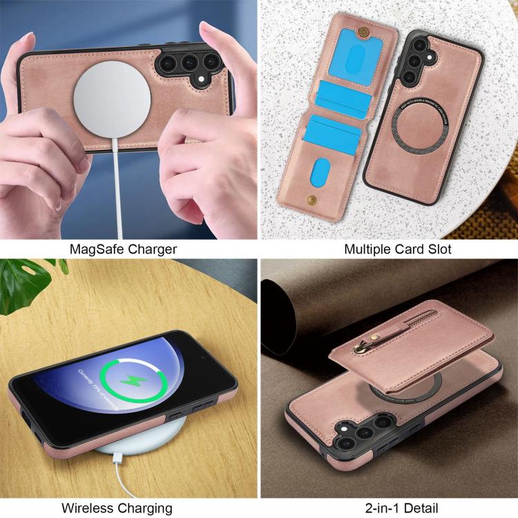 For Samsung Galaxy S25 5G Zipper Wallet Split MagSafe Leather Back Phone Case