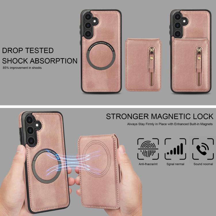 For Samsung Galaxy S25 5G Zipper Wallet Split MagSafe Leather Back Phone Case
