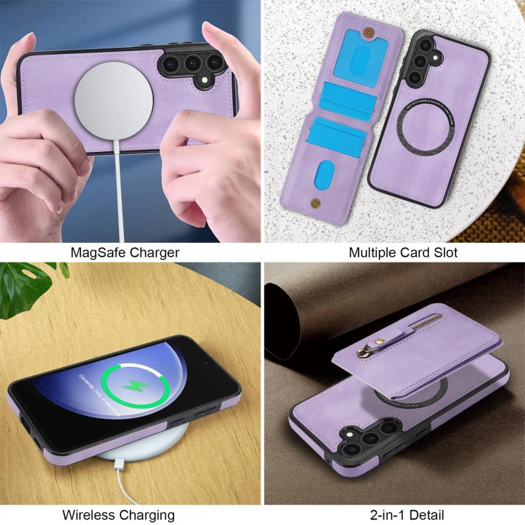 For Samsung Galaxy S25 5G Zipper Wallet Split MagSafe Leather Back Phone Case
