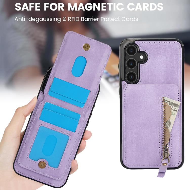 For Samsung Galaxy S25 5G Zipper Wallet Split MagSafe Leather Back Phone Case