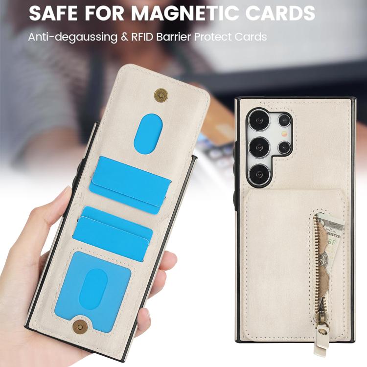 For Samsung Galaxy S25 Ultra 5G Zipper Wallet Split MagSafe Leather Back Phone Case