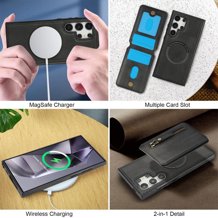 For Samsung Galaxy S25 Ultra 5G Zipper Wallet Split MagSafe Leather Back Phone Case