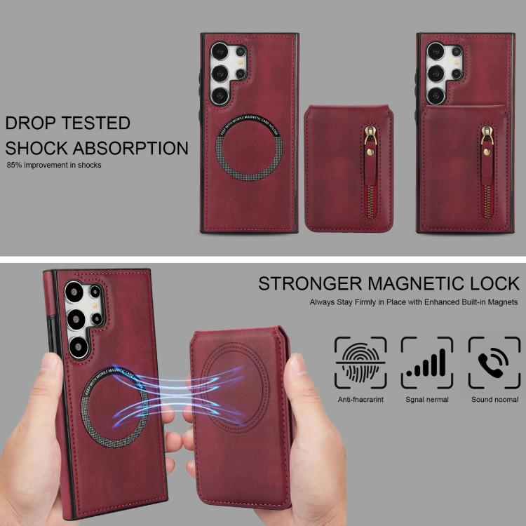 For Samsung Galaxy S25 Ultra 5G Zipper Wallet Split MagSafe Leather Back Phone Case