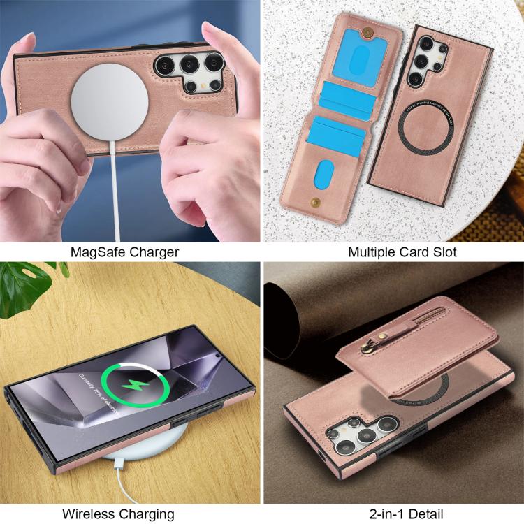 For Samsung Galaxy S25 Ultra 5G Zipper Wallet Split MagSafe Leather Back Phone Case
