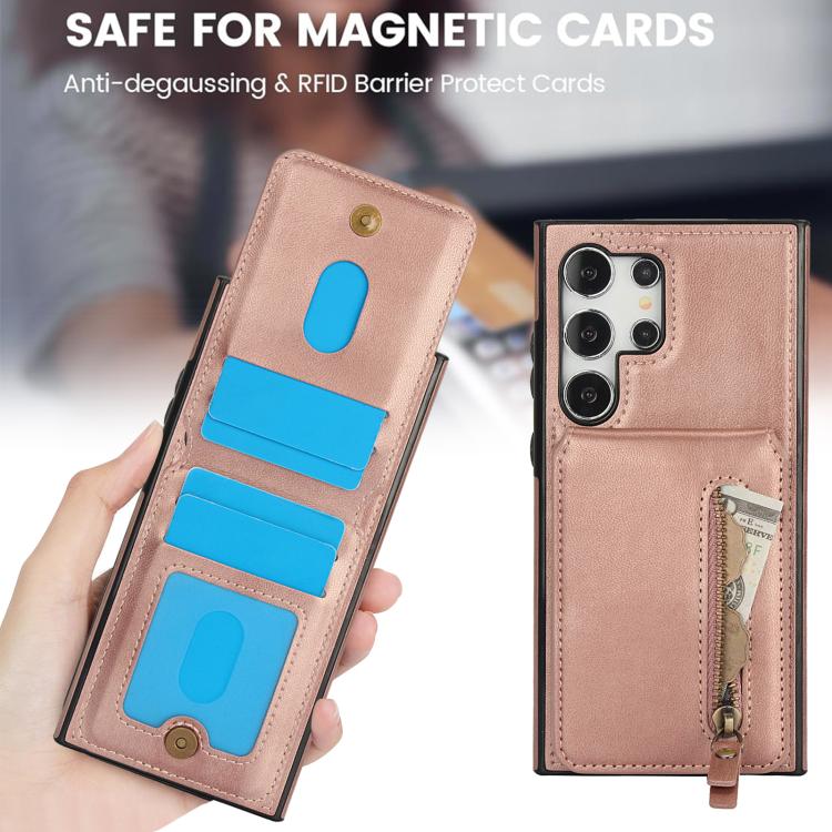 For Samsung Galaxy S25 Ultra 5G Zipper Wallet Split MagSafe Leather Back Phone Case