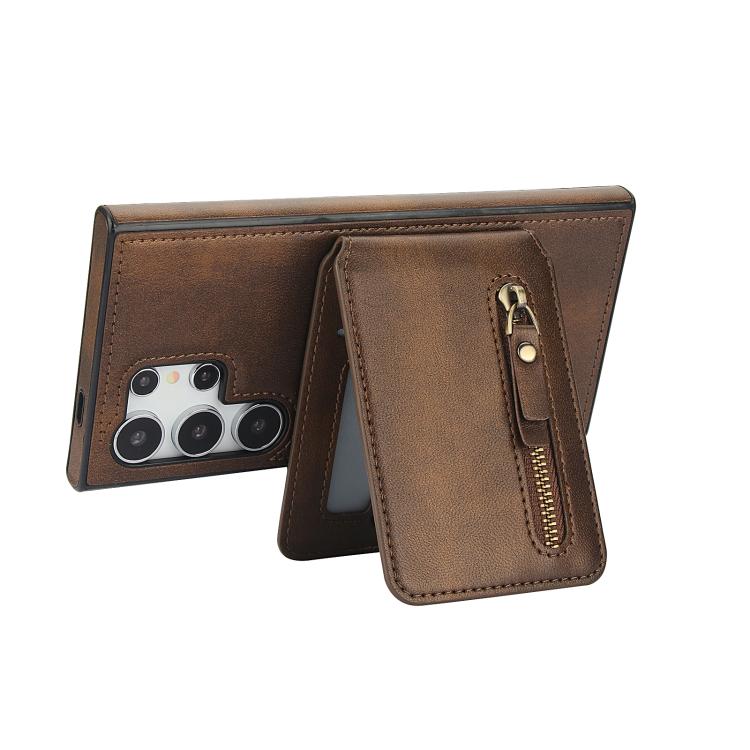 For Samsung Galaxy S25 Ultra 5G Zipper Wallet Split MagSafe Leather Back Phone Case