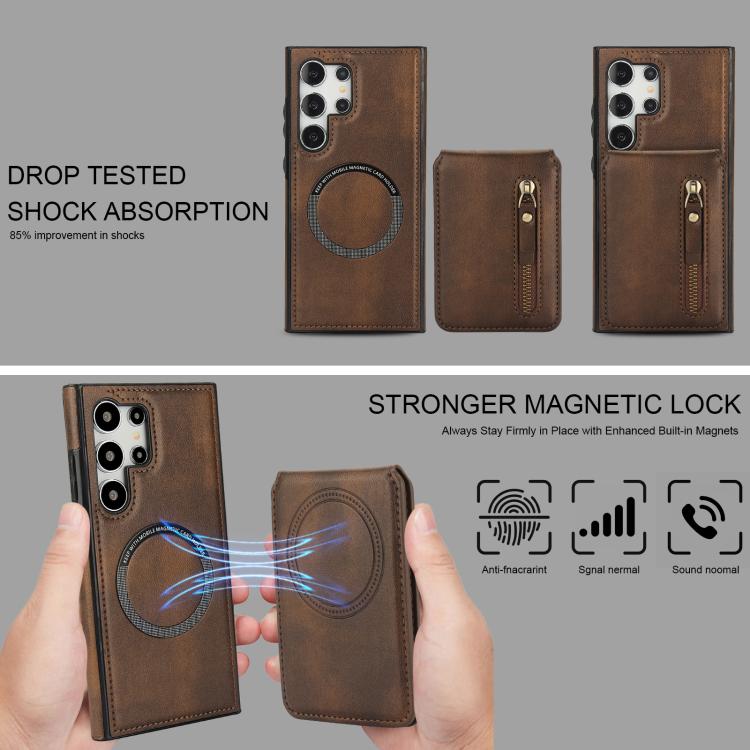 For Samsung Galaxy S25 Ultra 5G Zipper Wallet Split MagSafe Leather Back Phone Case