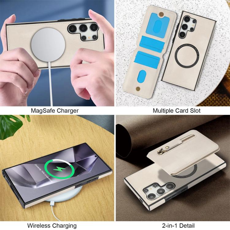 For Samsung Galaxy S24 Ultra 5G Zipper Wallet Split MagSafe Leather Back Phone Case
