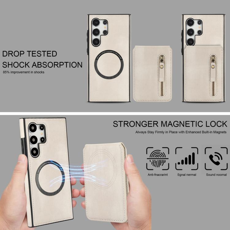 For Samsung Galaxy S24 Ultra 5G Zipper Wallet Split MagSafe Leather Back Phone Case