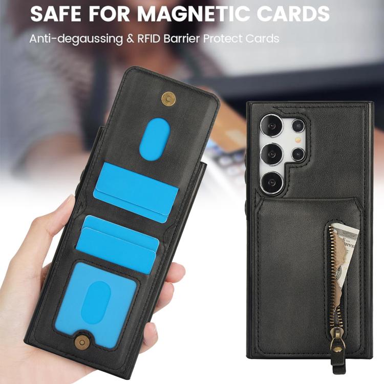 For Samsung Galaxy S24 Ultra 5G Zipper Wallet Split MagSafe Leather Back Phone Case