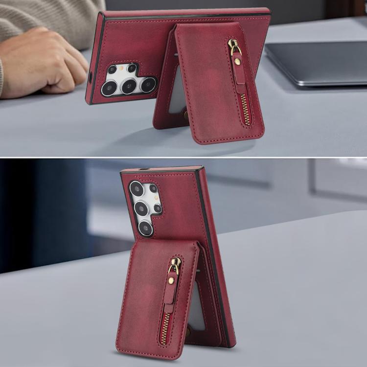 For Samsung Galaxy S24 Ultra 5G Zipper Wallet Split MagSafe Leather Back Phone Case