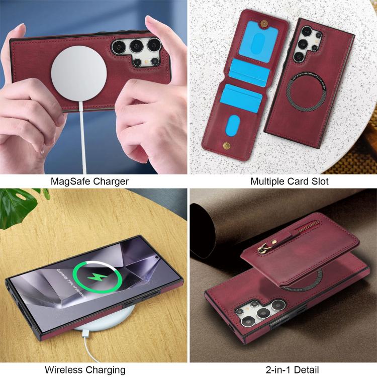 For Samsung Galaxy S24 Ultra 5G Zipper Wallet Split MagSafe Leather Back Phone Case
