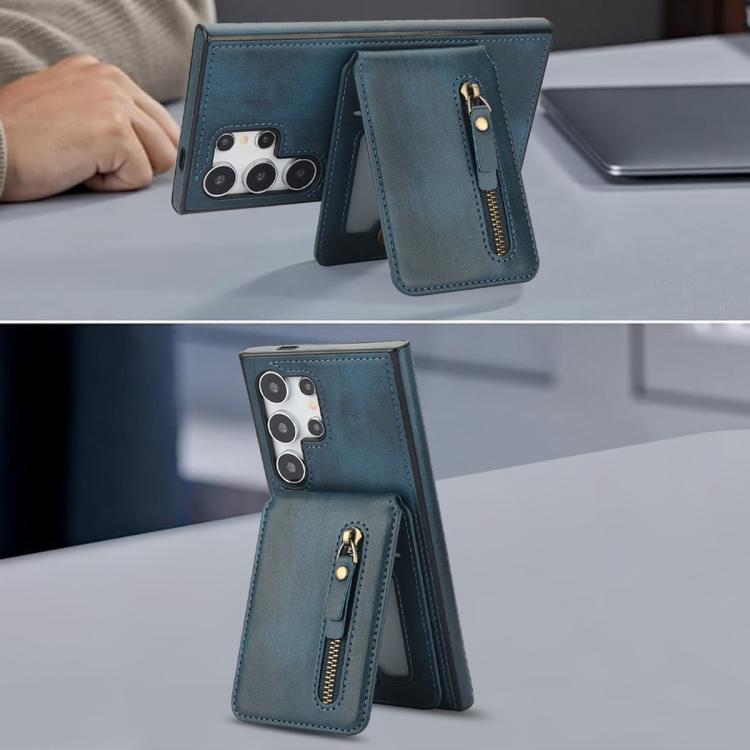 For Samsung Galaxy S24 Ultra 5G Zipper Wallet Split MagSafe Leather Back Phone Case