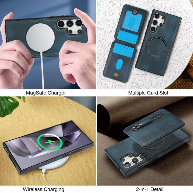 For Samsung Galaxy S24 Ultra 5G Zipper Wallet Split MagSafe Leather Back Phone Case
