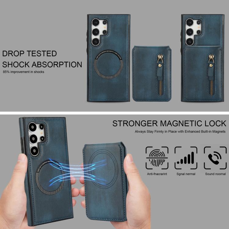 For Samsung Galaxy S24 Ultra 5G Zipper Wallet Split MagSafe Leather Back Phone Case