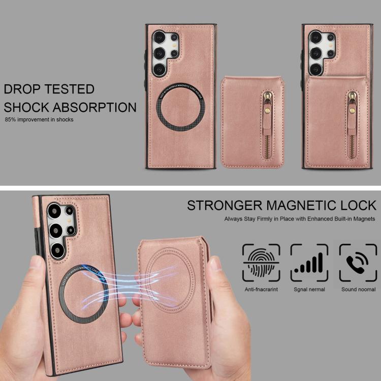 For Samsung Galaxy S24 Ultra 5G Zipper Wallet Split MagSafe Leather Back Phone Case