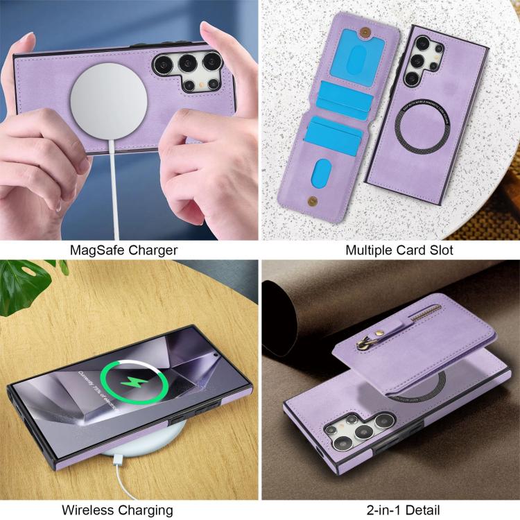 For Samsung Galaxy S24 Ultra 5G Zipper Wallet Split MagSafe Leather Back Phone Case
