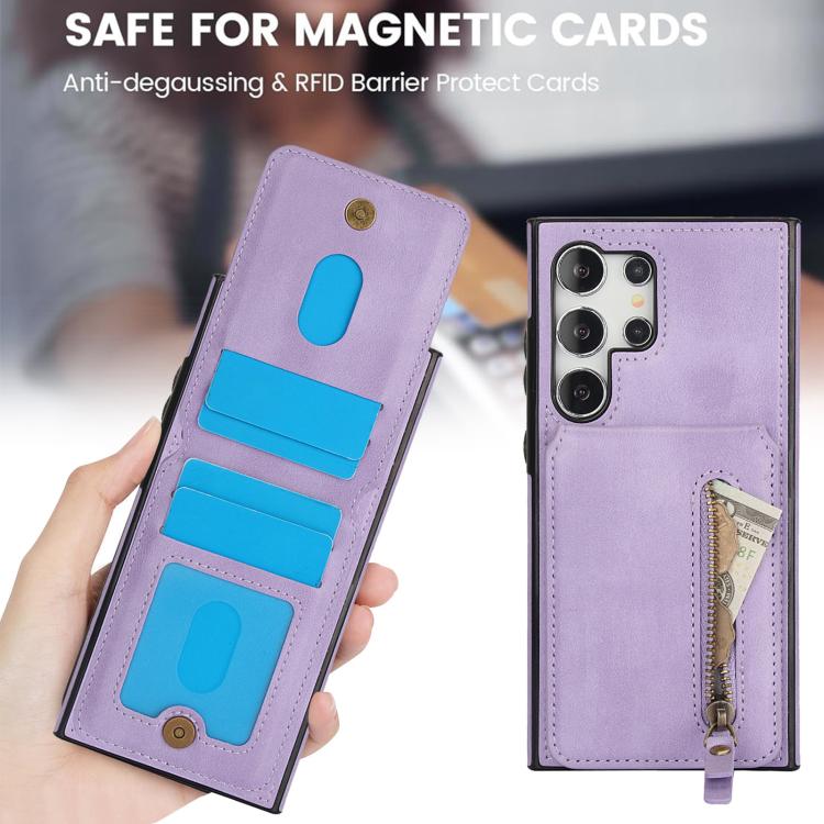 For Samsung Galaxy S24 Ultra 5G Zipper Wallet Split MagSafe Leather Back Phone Case