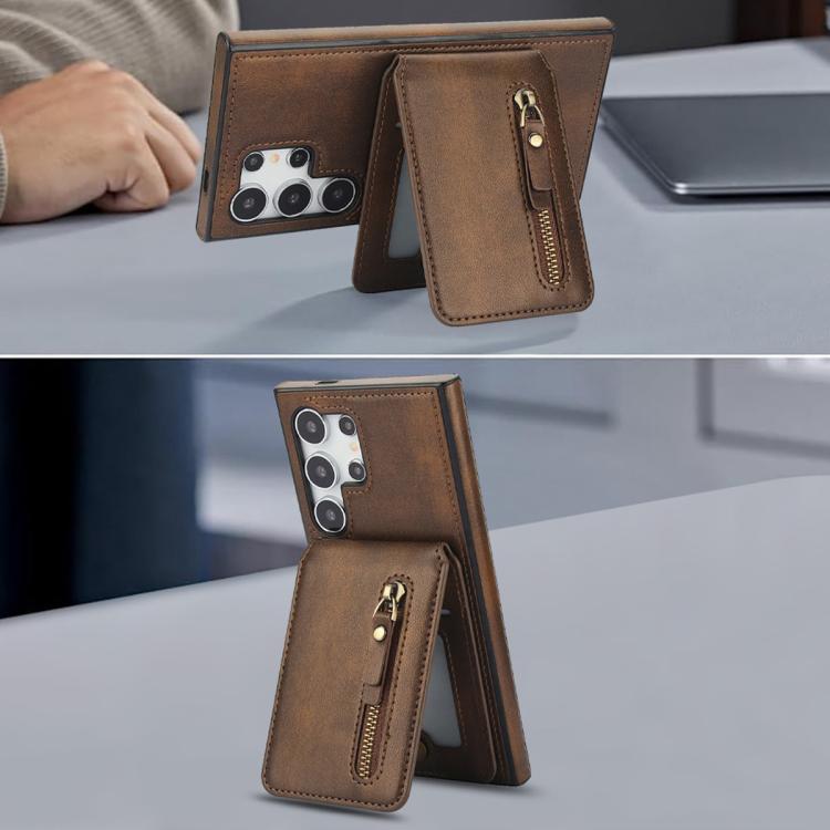 For Samsung Galaxy S24 Ultra 5G Zipper Wallet Split MagSafe Leather Back Phone Case