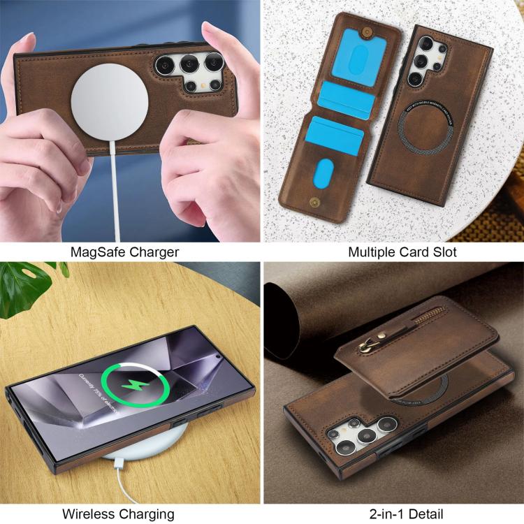 For Samsung Galaxy S24 Ultra 5G Zipper Wallet Split MagSafe Leather Back Phone Case