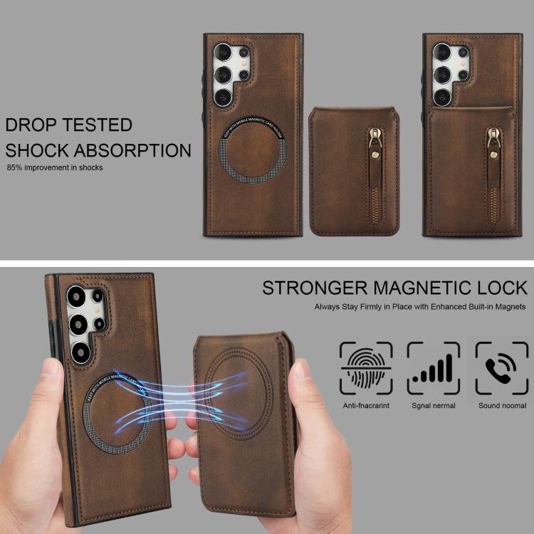 For Samsung Galaxy S24 Ultra 5G Zipper Wallet Split MagSafe Leather Back Phone Case