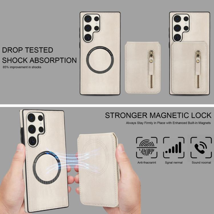 For Samsung Galaxy S23 Ultra 5G Zipper Wallet Split MagSafe Leather Back Phone Case