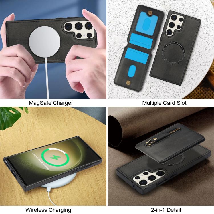 For Samsung Galaxy S23 Ultra 5G Zipper Wallet Split MagSafe Leather Back Phone Case