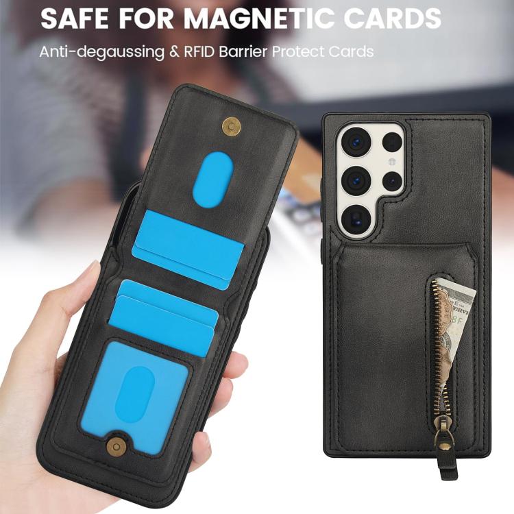 For Samsung Galaxy S23 Ultra 5G Zipper Wallet Split MagSafe Leather Back Phone Case