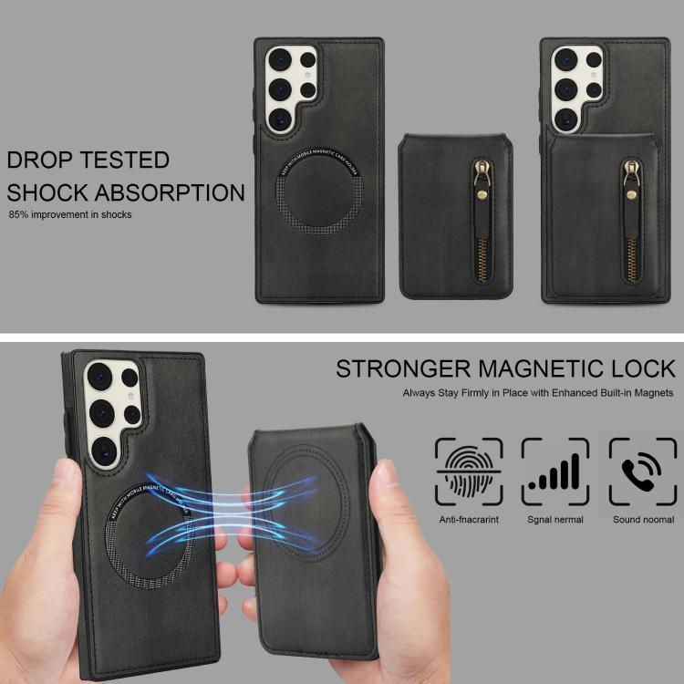For Samsung Galaxy S23 Ultra 5G Zipper Wallet Split MagSafe Leather Back Phone Case