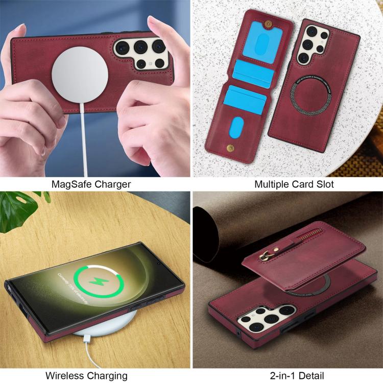 For Samsung Galaxy S23 Ultra 5G Zipper Wallet Split MagSafe Leather Back Phone Case
