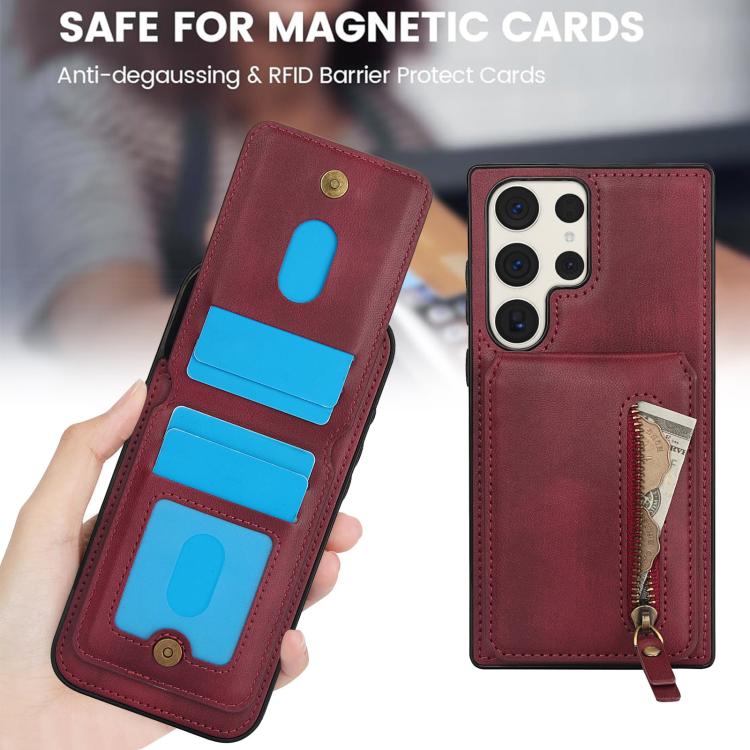 For Samsung Galaxy S23 Ultra 5G Zipper Wallet Split MagSafe Leather Back Phone Case
