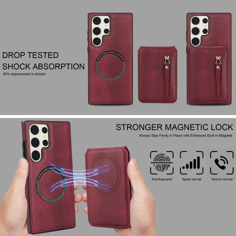 For Samsung Galaxy S23 Ultra 5G Zipper Wallet Split MagSafe Leather Back Phone Case