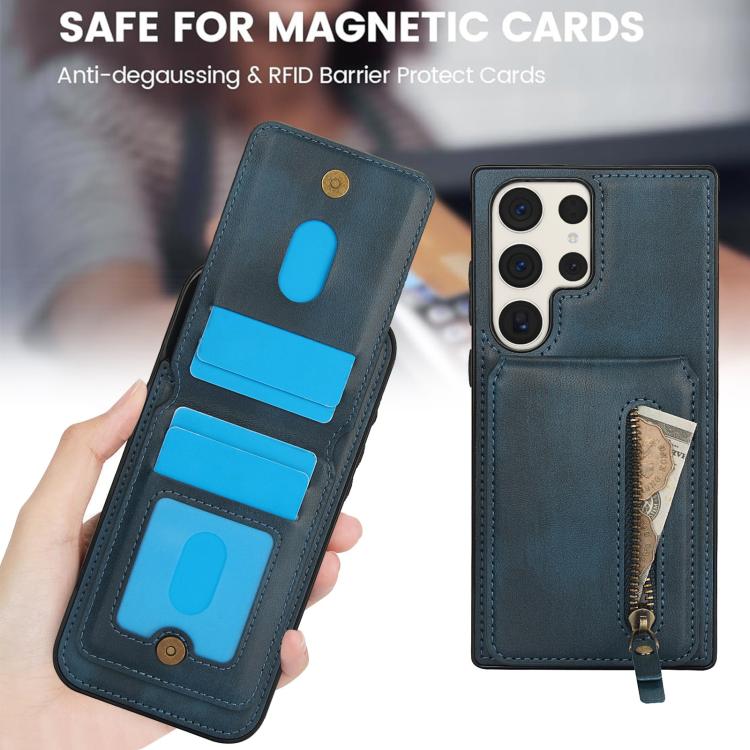 For Samsung Galaxy S23 Ultra 5G Zipper Wallet Split MagSafe Leather Back Phone Case