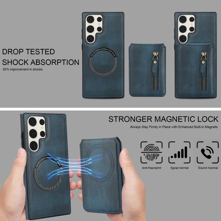For Samsung Galaxy S23 Ultra 5G Zipper Wallet Split MagSafe Leather Back Phone Case