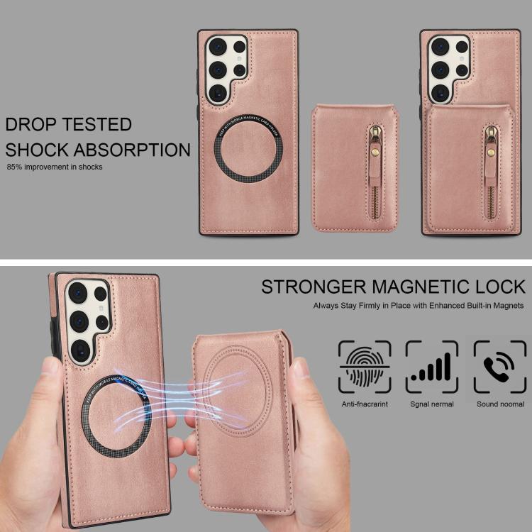 For Samsung Galaxy S23 Ultra 5G Zipper Wallet Split MagSafe Leather Back Phone Case