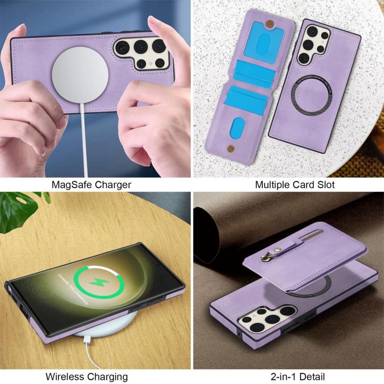 For Samsung Galaxy S23 Ultra 5G Zipper Wallet Split MagSafe Leather Back Phone Case