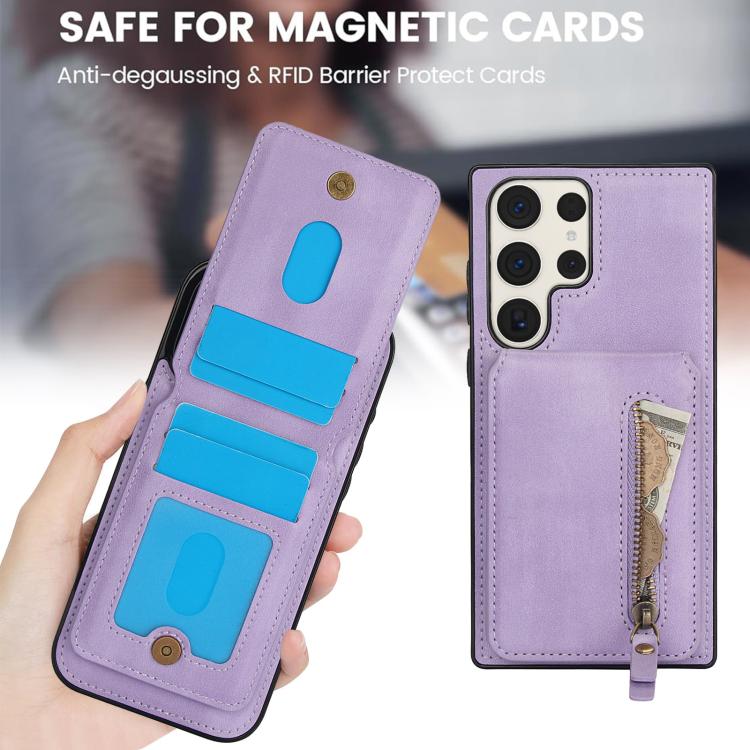 For Samsung Galaxy S23 Ultra 5G Zipper Wallet Split MagSafe Leather Back Phone Case