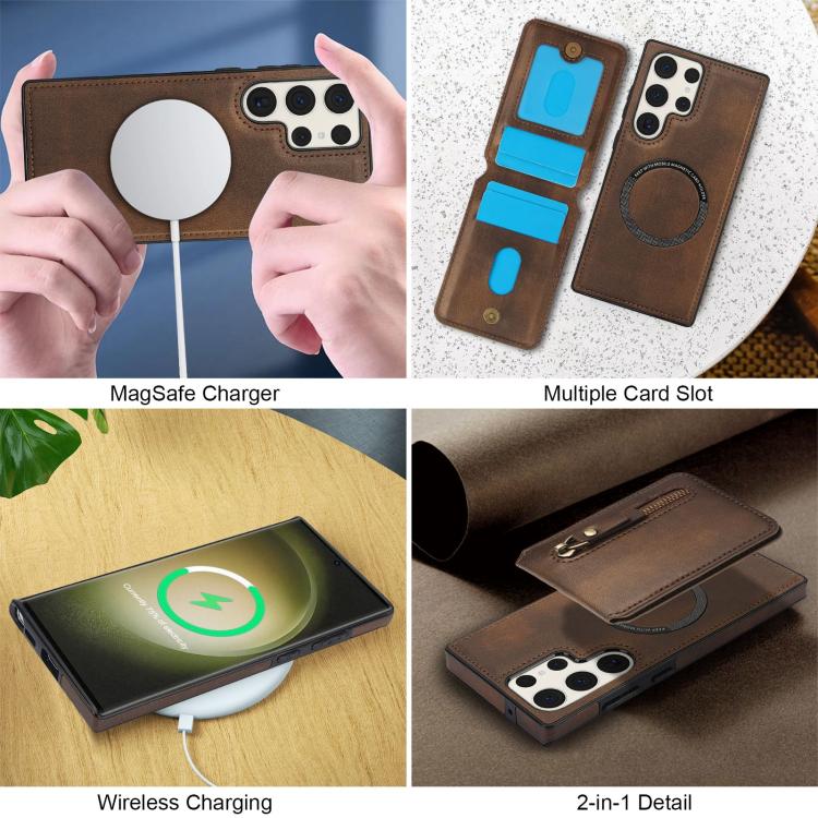 For Samsung Galaxy S23 Ultra 5G Zipper Wallet Split MagSafe Leather Back Phone Case