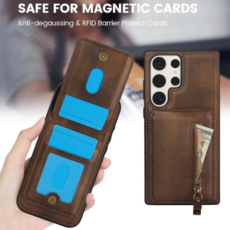 For Samsung Galaxy S23 Ultra 5G Zipper Wallet Split MagSafe Leather Back Phone Case