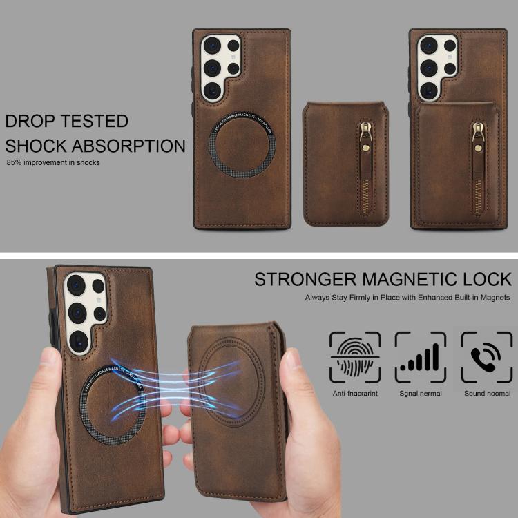 For Samsung Galaxy S23 Ultra 5G Zipper Wallet Split MagSafe Leather Back Phone Case