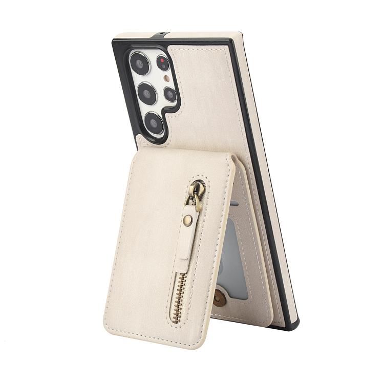 For Samsung Galaxy S22 Ultra 5G Zipper Wallet Split MagSafe Leather Back Phone Case