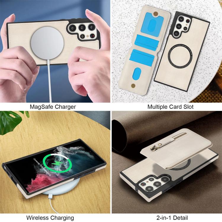 For Samsung Galaxy S22 Ultra 5G Zipper Wallet Split MagSafe Leather Back Phone Case