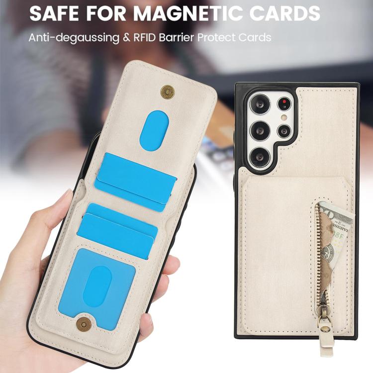 For Samsung Galaxy S22 Ultra 5G Zipper Wallet Split MagSafe Leather Back Phone Case