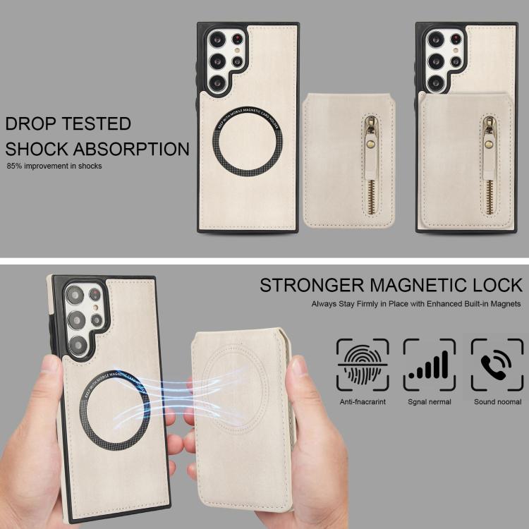 For Samsung Galaxy S22 Ultra 5G Zipper Wallet Split MagSafe Leather Back Phone Case
