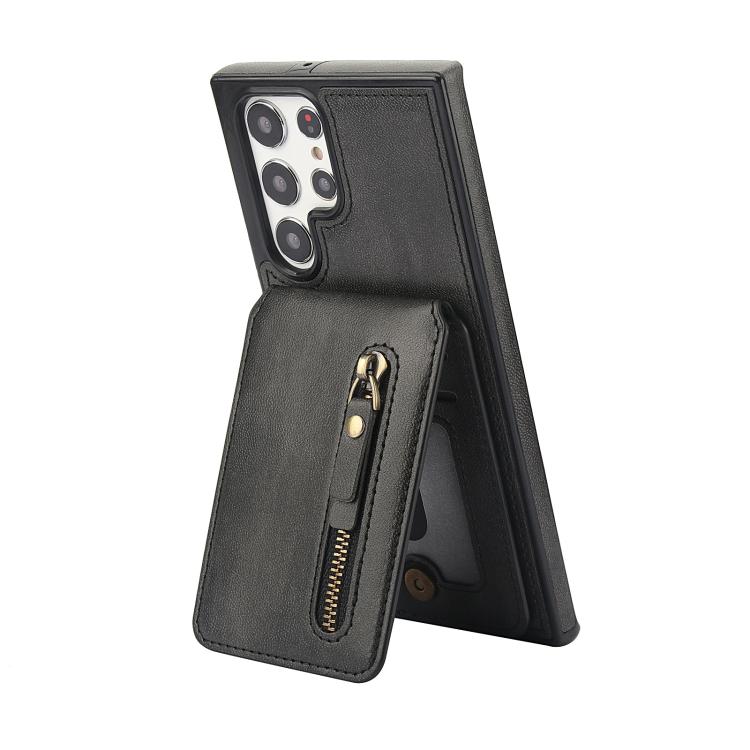 For Samsung Galaxy S22 Ultra 5G Zipper Wallet Split MagSafe Leather Back Phone Case
