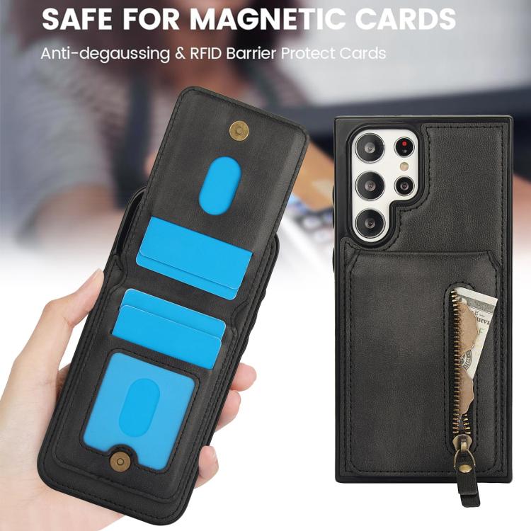 For Samsung Galaxy S22 Ultra 5G Zipper Wallet Split MagSafe Leather Back Phone Case